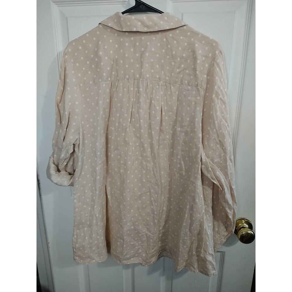 Charter Club Linen Shirt 100 Linen Brown White Polkadot Collared V Neck Long... - Picture 10 of 10